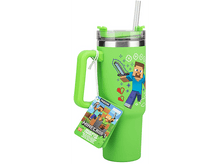 Charger l'image dans la galerie, Gobelet Minecraft vert avec poignée, personnage Minecraft et étiquette.