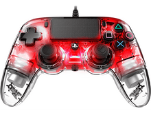 Charger l'image dans la galerie, Manette PlayStation rouge et transparente, éclairée. Possède des boutons colorés et un corps transparent.