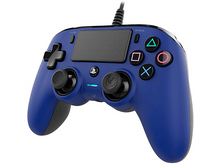 Charger l'image dans la galerie, Manette PS4 bleue avec boutons, gâchettes et joysticks, avec un câble connecté.