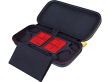 Charger l'image dans la galerie, Étui de transport noir avec des cartouches de jeu rouges et un accessoire noir.
