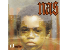 Charger l'image dans la galerie, Pochette de l'album de Nas, un jeune garçon avec une superposition floue de la ville. Le titre est "Illmatic".