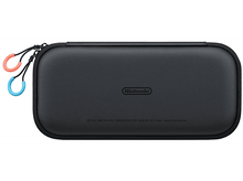 Charger l'image dans la galerie, Étui de transport noir Nintendo Switch avec fermeture éclair et sangles de poignée bleues et oranges. Logo Nintendo visible.