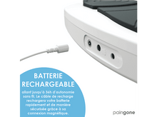 Charger l'image dans la galerie, Gros plan d'un appareil blanc avec port de charge, texte : 'BATTERIE RECHARGEABLE'.