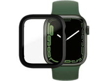 Charger l'image dans la galerie, Apple Watch verte avec un protecteur d'écran noir affichant des chiffres numériques et des aiguilles blanches.