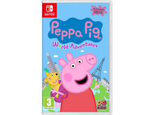Charger l'image dans la galerie, Couverture du jeu Nintendo Switch de Peppa Pig. Peppa Pig tient un jouet et une carte du monde en arrière-plan.