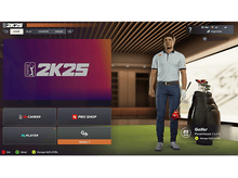 Charger l'image dans la galerie, Interface du jeu de golf 2K25. Homme avec un club de golf. Options Carrière, Pro Shop, MyPlayer.