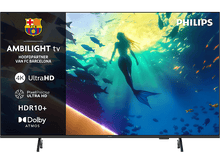 Charger l'image dans la galerie, Un téléviseur Philips Ambilight affiche une sirène dans une scène sous-marine avec le logo du FC Barcelone en haut à gauche.
