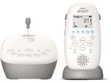 Charger l'image dans la galerie, Babyphone : Station de base et moniteur blancs et gris avec écran et boutons.