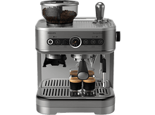 Charger l'image dans la galerie, Une machine à expresso Philips Barista Brew en acier inoxydable, avec un récipient à grains de café et deux shots d'expresso.