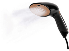 Charger l'image dans la galerie, Vapeur de vêtements noir et cuivre expulsant de la vapeur sur fond blanc.