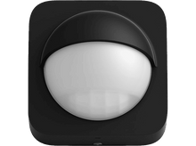 Charger l'image dans la galerie, Détecteur de mouvement noir avec un devant blanc arrondi et un dessus noir incurvé.
