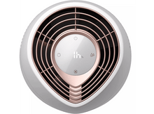 Charger l'image dans la galerie, Ventilateur blanc et or rose, avec un affichage numérique, sur fond blanc.