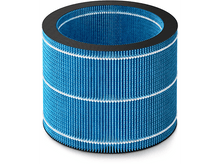 Charger l'image dans la galerie, Filtre à air cylindrique avec un matériau plissé bleu et des structures de support blanches.