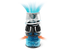 Charger l'image dans la galerie, Vue en coupe d'un purificateur d'air montrant les composants internes et le flux d'air, avec lumière bleue.