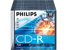 Charger l'image dans la galerie, Une pile de disques CD-R Philips dans un étui avec texte et logo.