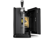 Charger l'image dans la galerie, Distributeur de bière Philips PerfectDraft noir avec porte ouverte. Affiche fût et température.