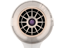 Charger l'image dans la galerie, Gros plan de l'entrée d'un sèche-cheveux, montrant un ventilateur et un filtre avec un centre violet et un anneau extérieur transparent.