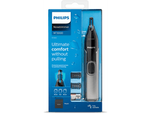 Charger l'image dans la galerie, Tondeuse nasale Philips dans son emballage, avec accessoires et texte 'Ultimate comfort without pulling'.