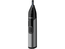 Charger l'image dans la galerie, Une tondeuse à poils de nez et d'oreilles Philips noire et argentée. Elle a un dessus noir et un dessous argenté.