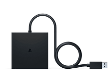 Charger l'image dans la galerie, Boîte d'accessoires PlayStation noire avec câble noir connecté et connecteur USB.