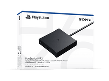 Charger l'image dans la galerie, Boîte d'adaptateur PlayStation VR2, noire, sur fond noir.