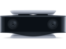 Charger l'image dans la galerie, Une caméra PS5 en noir et blanc avec deux lentilles, base blanche.