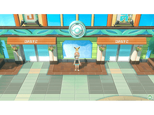 Charger l'image dans la galerie, Une personne chapeautée se tient devant un bâtiment avec un Pikachu au sommet. Des arbres et des auvents sont visibles.