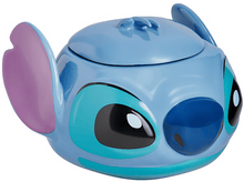 Charger l'image dans la galerie, Un pot à biscuits bleu en forme de Stitch avec un couvercle et de grandes oreilles, sur fond blanc.