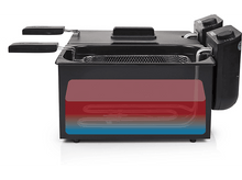 Charger l'image dans la galerie, Friteuse noire avec élément chauffant visible. Dégradé de couleurs rouge/bleu à l'intérieur.