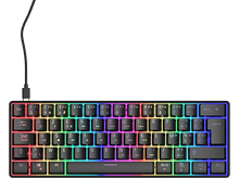 Charger l'image dans la galerie, Un clavier filaire noir et coloré sur fond noir.