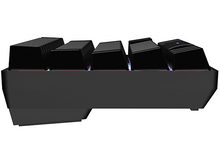 Charger l'image dans la galerie, Vue de dessus d'un clavier noir. Les touches sont noires, la base est noire, il y a des lumières.