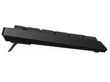 Charger l'image dans la galerie, Un clavier noir avec un support surélevé. Le clavier est sur une surface blanche.