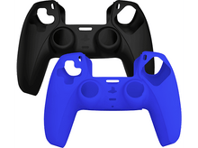 Charger l'image dans la galerie, Deux coques de manette, une noire et une bleue, pour une console de jeu.