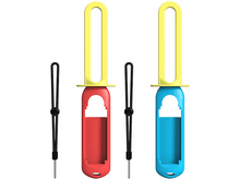 Charger l'image dans la galerie, Deux paires de poignées de manette, rouge et bleu, avec dessus jaunes.