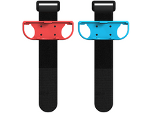 Charger l'image dans la galerie, Sangles de contrôleur rouges et bleues pour console de jeu, avec sangles noires réglables.