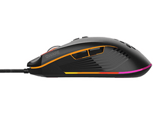 Charger l'image dans la galerie, Souris de jeu noire et orange avec une surface texturée, des boutons latéraux et des accents lumineux.