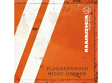 Charger l'image dans la galerie, Une surface métallique orange avec des rayures blanches et du texte. Le texte est en allemand et dit 'Flugrekorder nicht öffnen'.