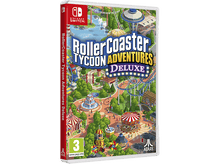 Charger l'image dans la galerie, Boîte de jeu RollerCoaster Tycoon Adventures Deluxe avec une scène de montagnes russes et le logo Nintendo Switch.