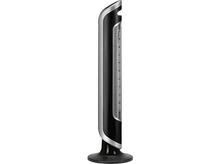 Charger l'image dans la galerie, Ventilateur tour noir et argent sur une base noire. Le ventilateur a un design vertical avec une grille.