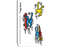 Charger l'image dans la galerie, Œuvre de Keith Haring avec des personnages bâtons sur des skateboards, fond blanc, contours noirs.