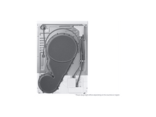 Charger l'image dans la galerie, Vue arrière d'un sèche-linge blanc avec des composants gris et un câblage visible. Un grand composant gris circulaire domine le centre.