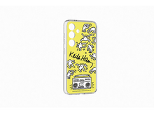 Charger l'image dans la galerie, Coque transparente avec fond jaune. Art de Keith Haring avec des personnages dansant et un boombox.