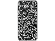 Charger l'image dans la galerie, Coque de téléphone noire avec des personnages blancs de Keith Haring. La coque est sur fond noir.