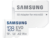 Charger l'image dans la galerie, Carte microSD Samsung 128 EVO Plus et adaptateur.