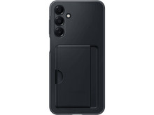 Charger l'image dans la galerie, Coque de téléphone noire avec un porte-cartes au dos. Logo Samsung visible. Sur fond noir.
