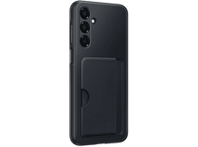 Charger l'image dans la galerie, Smartphone noir avec porte-cartes au dos et triple caméra sur fond noir.