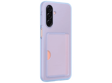 Charger l'image dans la galerie, Une coque de téléphone violet clair avec un porte-cartes transparent sur fond blanc.