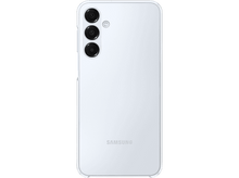 Charger l'image dans la galerie, Vue arrière d'un téléphone Samsung bleu clair avec trois caméras sur fond noir.