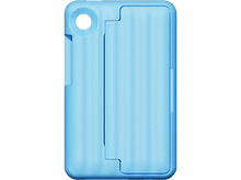 Charger l'image dans la galerie, Coque de téléphone bleu clair avec trou pour caméra et support. Le support est au milieu.