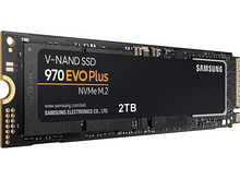Charger l'image dans la galerie, SSD noir avec V-NAND, 970 EVO Plus et étiquette 2 To.